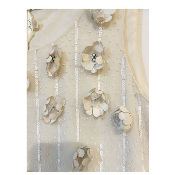 Geode ModCloth 3D Flower Shift Dress Beaded Sleeveless Sz L Color - Ecru - Picture 3 of 4